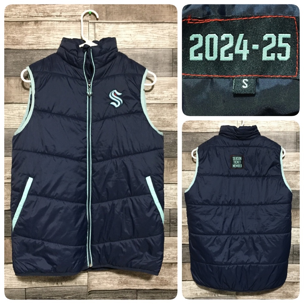 Seattle Kraken NHL Puffer Vest Men’s S Blue Season Ticket Member 2024-25 (Flaw)
